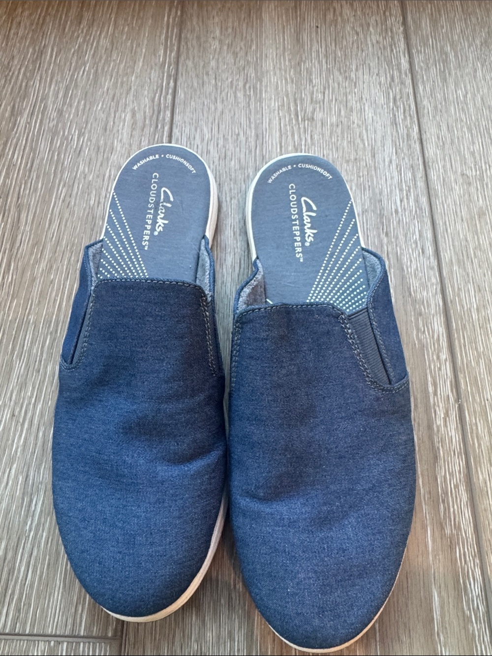 Clarks Navy Slip-On Cloudsteppers washable sneakers in denim